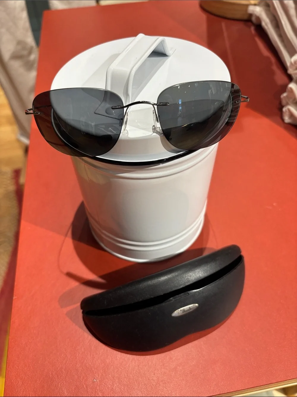 Silhouette Rimless Oval Sunglasses with Case - Black Lenses